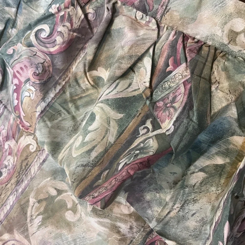 Vtg JCPenney Home Collection Floral Scroll Ruffle Shower Curtain Green Pink USA